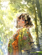 阳光下的森林精灵 |水彩风格动漫女孩 - 小红书