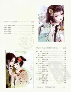 古风美女线稿手绘插画教程 1元古风素材PS上色水彩画线稿XF059