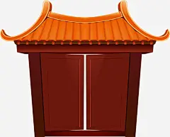 大红门卡通高清素材 中国风 古典建筑 大门 手绘 朱门 门楣 免抠png 设计图片 免费下载