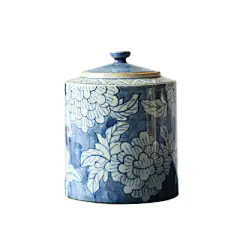 粗陶手绘陶艺青花仿古茶叶罐旅行茶仓密封茶仓花茶罐子陶瓷醒茶罐-淘宝网