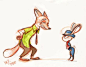 今天无意间搜集到一些2016年上映的动画#Zootopia# #动物大都会# 的设定原画同人书籍海报，狐狸和兔子光是设定就非常有趣了，很期待。挑了一些喜欢的共赏：