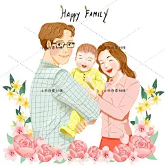 父亲节母亲节全家福夫妻亲子家庭插图插画海报PSD设计素材psd287-淘宝网