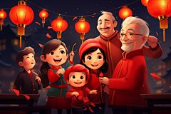 新年一家人新春亲情插画