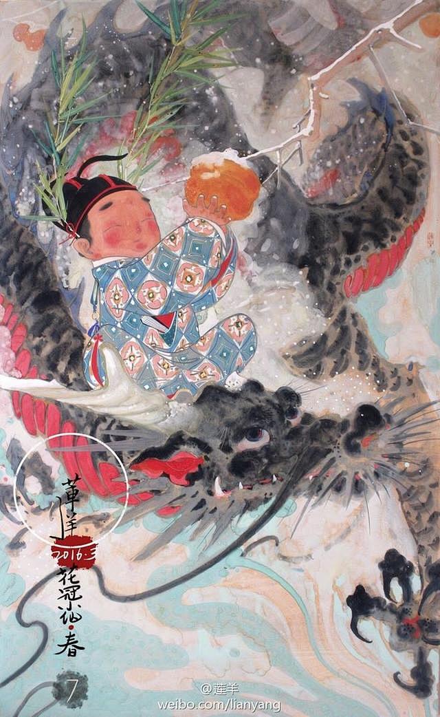 画家莲羊~岩彩作品分享