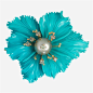 A turquoise, cultured pearl, colored diamond and eighteen karat gold brooch, Grasso: 