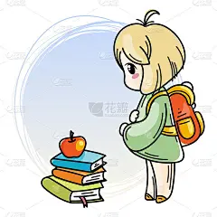 哭着要上学的可爱女孩。用于书籍、印刷品、海报、卡片。