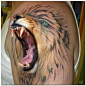 3D roaring loin tattoo on shoulder.. Click on the pic for more #tattoos