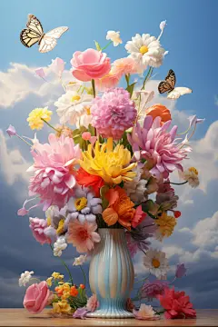 唯美艺术花卉创意花朵插花组合插画图片