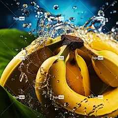 热带雨林背景下香蕉和水的商业广告照片，冰块海报