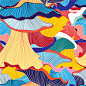 手绘海浪纹理涂鸦蘑菇中式底纹矢量背景图案AI设计素材  (7)