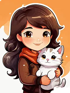 人物插画小女孩可爱猫咪