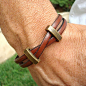 Leather Bracelet: Genuine Leather, Copper, Silver or Brass-Plated Pewter with Magnetic Clasp.: 