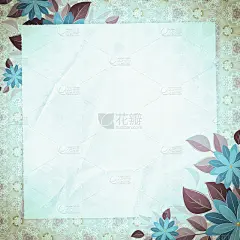 用白纸和花的角度，天蓝色的复古小插画
