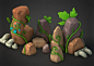 卡通石头，q版石头，卡通植物，石块，山石，石体，三渲二石头，石头山，骸骨