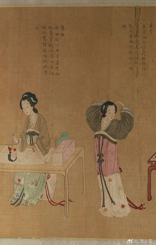 来自元代 王振鹏的《百美图手卷》，王振鹏，字朋梅，元代画家。永嘉浙江温州人。官至漕运千户。曾人秘书监，遍观古今图书，临摹古人名迹。擅界画，所作 ...
