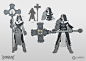 Abigail early concept - DARKSBURG, Jeremy Vitry : Here's a bunch of the early work on Sister Abigail.<br/>Since it's the first character we've worked on, it took quite a while to find just the right style for her. I still love some of these early sk