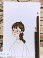 戴眼镜的小姐姐清新插画马克笔上色手绘教程图片 眼睛女生带步骤和演示_www.youyix.com