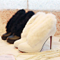 2012秋冬季正品女鞋 新款特价韩国公主高跟鞋 甜美裸靴兔毛短靴子