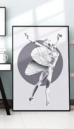 现代艺术科幻机械美女石膏莫兰迪抽象酒店装饰画
