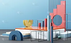 3d渲染插图与几何形状。柔和的颜色平台的产品展示。现代风格的抽象创作。极简的设计与空白的空间。