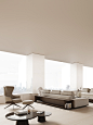 Luxuriously Minimalist Interior With Chic Limestone Accents : A luxurious minimalist home interior with limestone accents. Featuring an open plan living space with breathtaking city views, and luxe bedroom inspiration.[主动设计米田整理]
