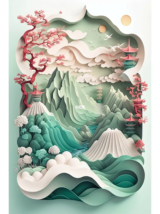 中式非遗山水剪纸｜只此青绿系列3✨关键词...