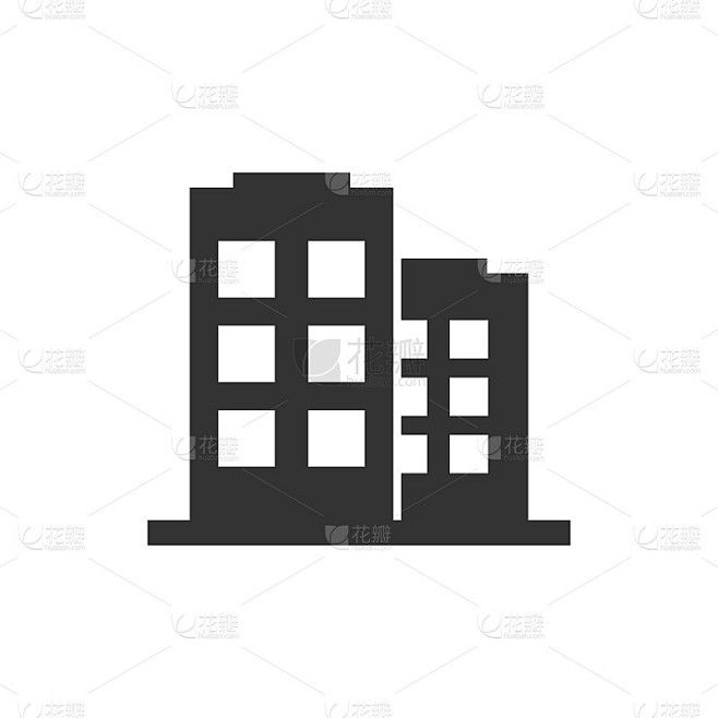 办公楼标志图标在扁平风格。公寓矢量插图在白色孤立的背景。架构的业务概念。