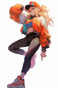 站姿冷酷帽子女孩图片插画