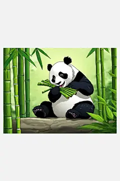 卡通风正在吃竹子的熊猫AI数字艺术-众图网
