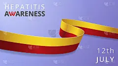 现实的黄红色丝带。宣传丙型肝炎月海报。矢量插图。世界肝炎日团结概念。