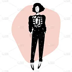 单身少女角色设计朋友卡，聚会邀请，海报页，t恤印花，商店销售广告等。