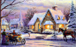 Thomas kinkade, memories of christmas, art, painting, winter, snow, cottage, horse, christmas