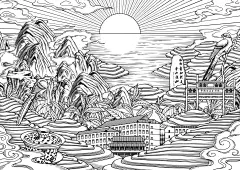 茶博园 茶山 茶园 钢笔画 插画 手绘 - 小红书