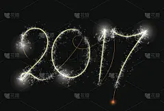 2017年新年快乐。闪烁着银光的人物