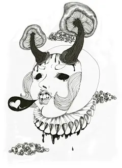 来自广州的女插画师杨佩佩 (aka: 塌塌) 的黑白插画，风格略带野性和黑色，尤其是那些卷起的毛发，质感让人印象深刻。