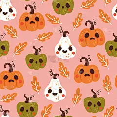 天衣无缝的万圣节图案与可爱的杰克灯笼南瓜。孩子气的背景面料，包装纸，纺织品，墙纸和服装