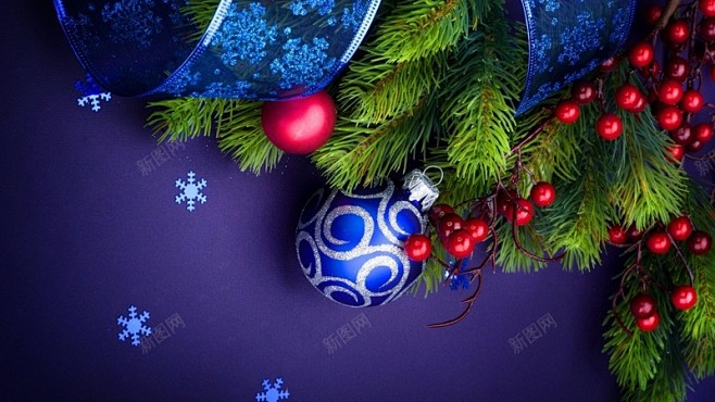 蓝色圣诞球丝带 创意素材