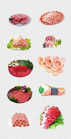羊肉卷   肉类  主食   蔬菜  拼盘   插画   PNG免扣设计素材  - 源文件