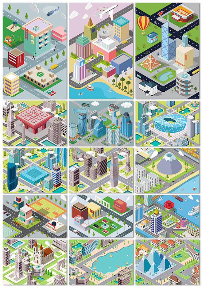 创意2.5d立体游戏场景建筑城市扁平化平...
