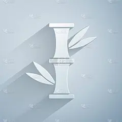 剪纸竹图标孤立在灰色背景。纸艺术风格。向量