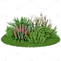 手绘花朵绿叶3D灌木丛元素