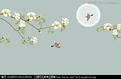新中式手绘玉兰花鸟背景墙