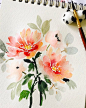 2,022 Likes, 20 Comments - Russet Cainglet (@thismommyiscrafty) on Instagram: “Peonies.  Good morning! . Shinhan paints; Berkeley paper; Princeton Neptune size 6; panda penrest:…”