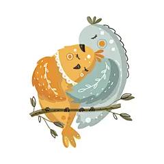 手绘卡通小鸟鲜花春季PS元素免抠PNG图案印刷包装背景AI矢量手账 (94)