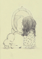 小女孩与小兔子的治愈系手绘插画图片
