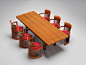 American Frank Lloyd Wright 'Taliesin' Dining Table and Barrel Chairs for Cassina For Sale