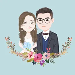 蜡笔插画 结婚请柬小清新Q版插画森系手绘结婚照婚纱照logo设计-淘宝网