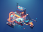 Cloud Station game design game art concept dieselpunk cyberpunk building lowpolyart diorama low poly isometric lowpoly render design blender illustration 3d