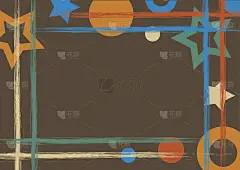 矢量绘制几何背景与几何图形，框架，边界Grunge模板与星星，圆，点老式风格复古设计。有裂缝的图形插