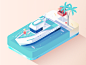 Low Poly - Yacht isometric 3d pastel low poly beach holiday ship travel yacht gradient vector illustration